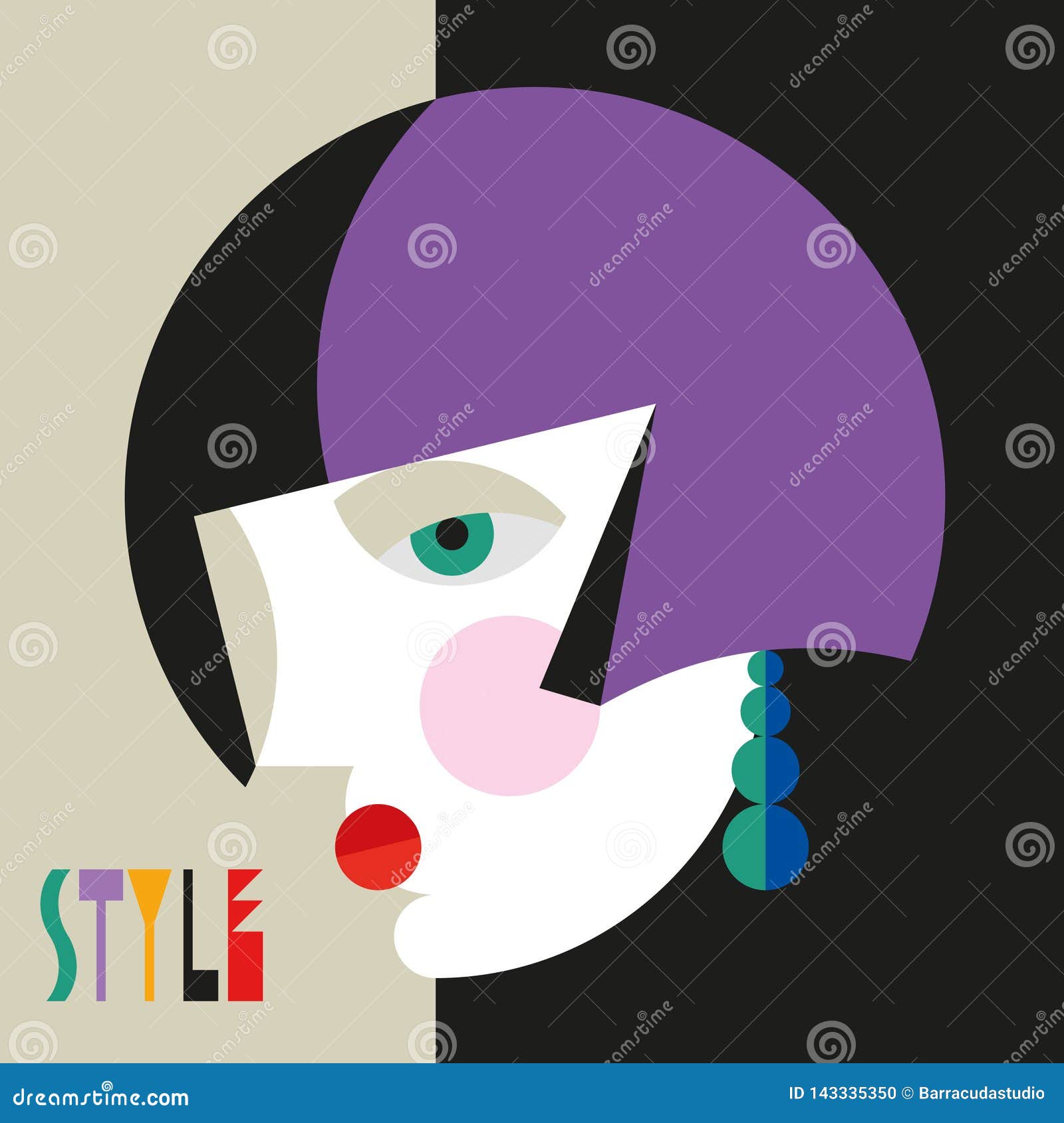 fashionable stylish woman. modernist style woman head with stylish headdress. modernism style art.